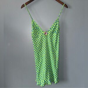 Vintage 2005 Victoria’s Secret PINK Green & Blue Polka Dot Slip Dress w/ Charms